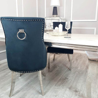 Duke Velvet Dining Chair With Chrome Knocker - Luxurious Design In 4 Colors, UK Fire Resistant - UK Luxury Furniture
